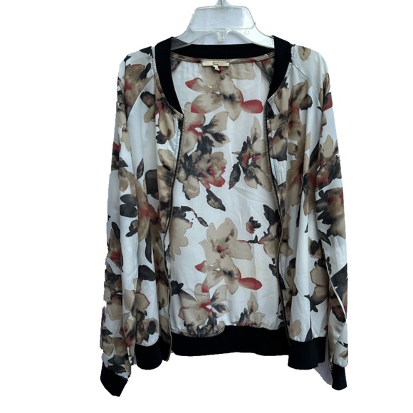 M Medium Tua Sheer Off White Floral Light Bomber Jacket Activewear Casual Indie - Picture 2 of 4